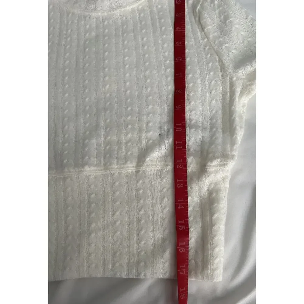 NWT B.O G. Cropped Crew Neck Balloon Sleeves Cable Stitch Ivory Sweater-Small - Picture 7 of 10